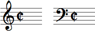 2/2 takt noteret med symbol i stedet for brøk