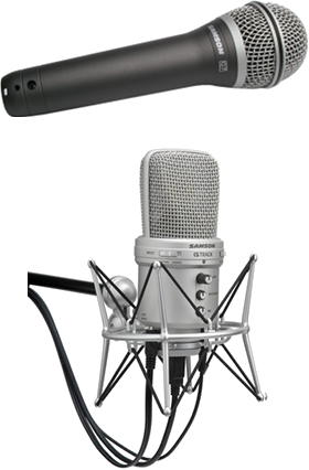 Livemikrofon (Samson Q7) og Studiemikrofon (Samson G Track)