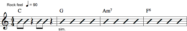 Guitarnotation med rytmenoder